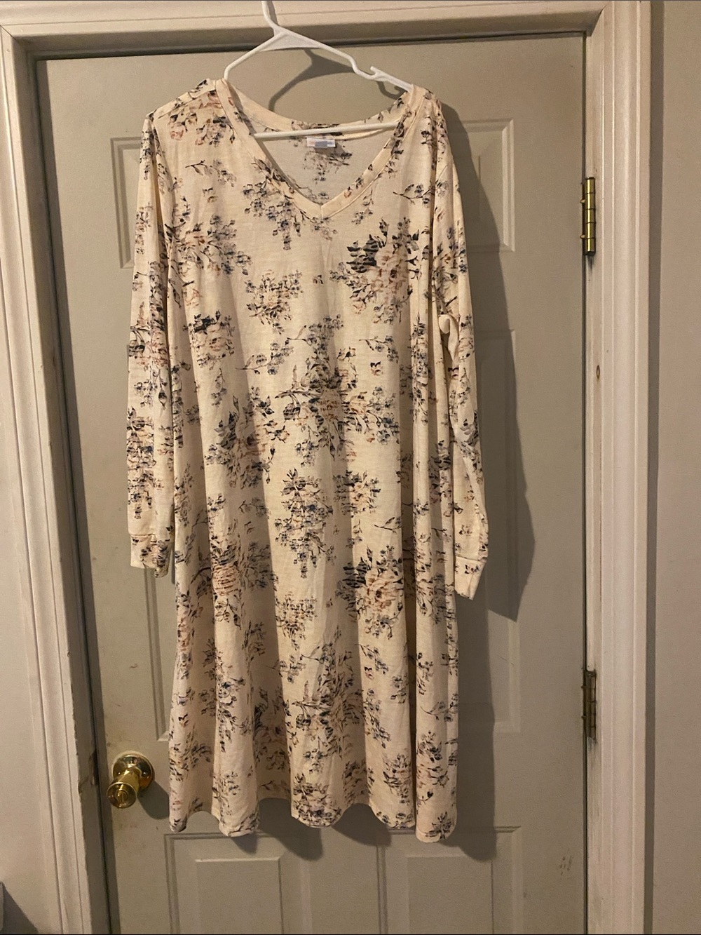 LuLaRoe Cream Floral V-Neck Long Sleeve Dress